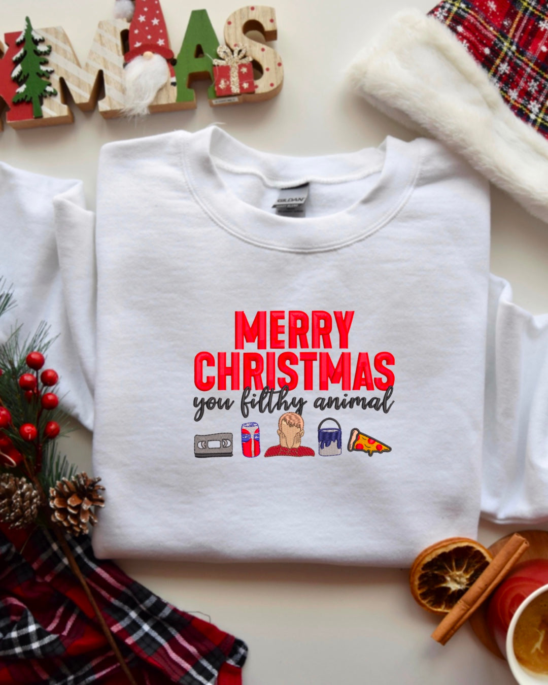 Merry Christmas You Filthy Animals Embroidered Crewneck