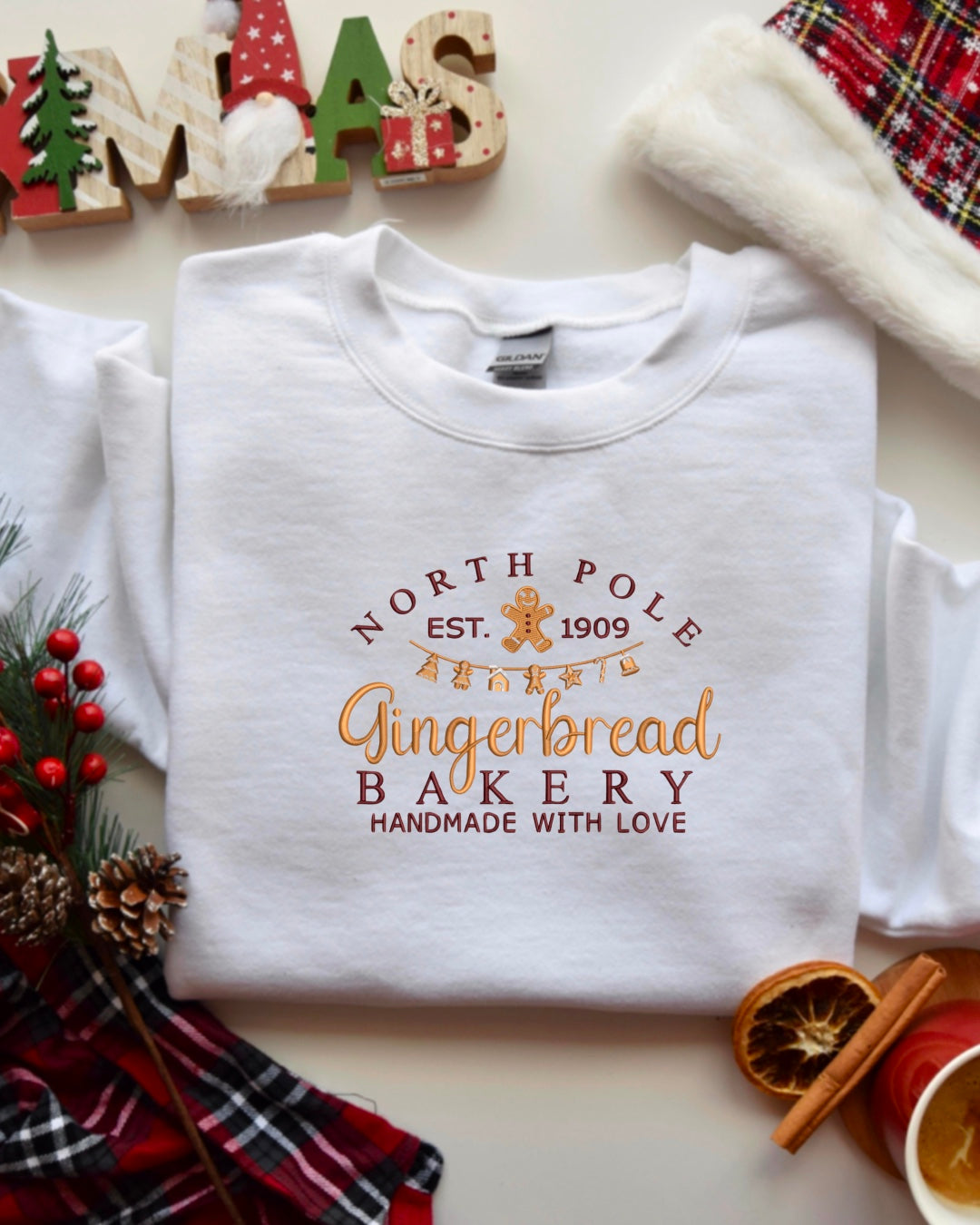 North Pole Gingerbread Bakery Embroidered Crewneck