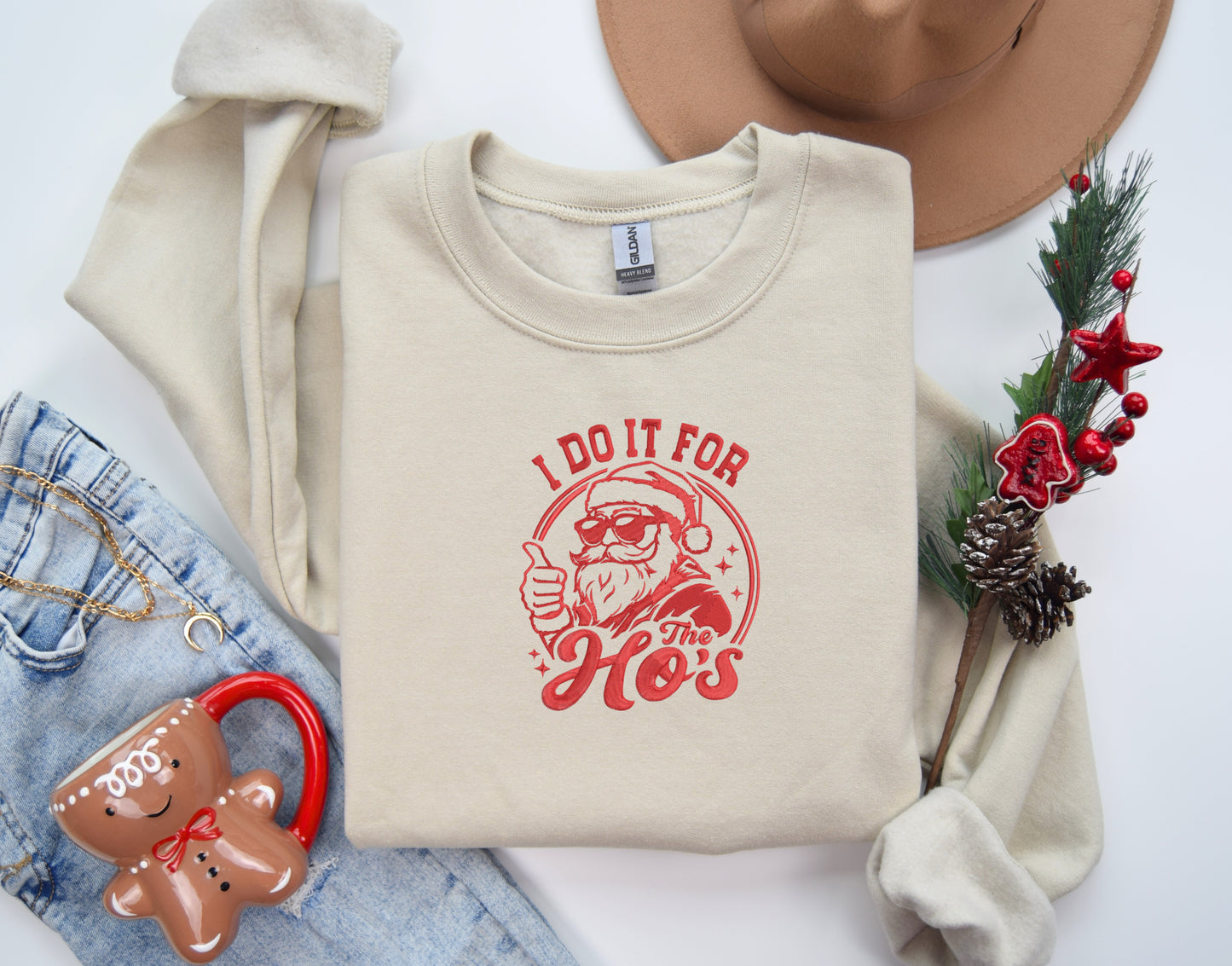 I Do it For the Ho’s, Santa Embroidered Crewneck