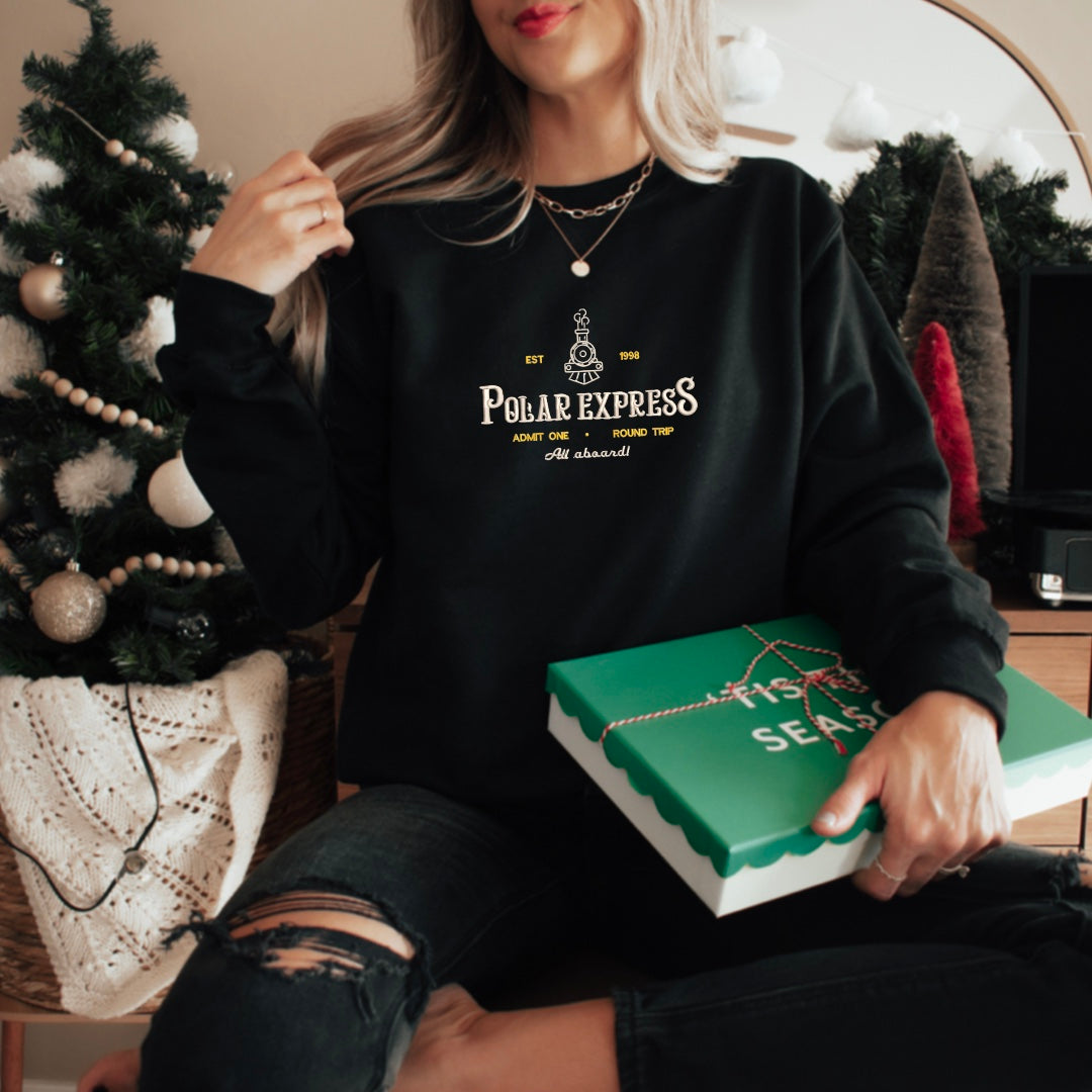 Polar Express Christmas Embroidered Crewneck