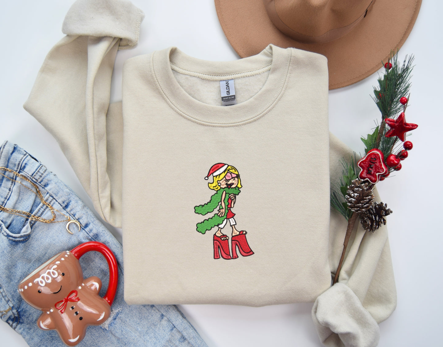 Lizzie Mcguire Santa Heels Embroidered Crewneck