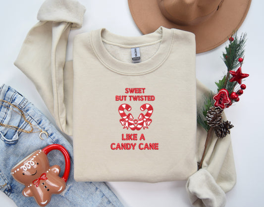 Candy Cane Embroidered Crewneck