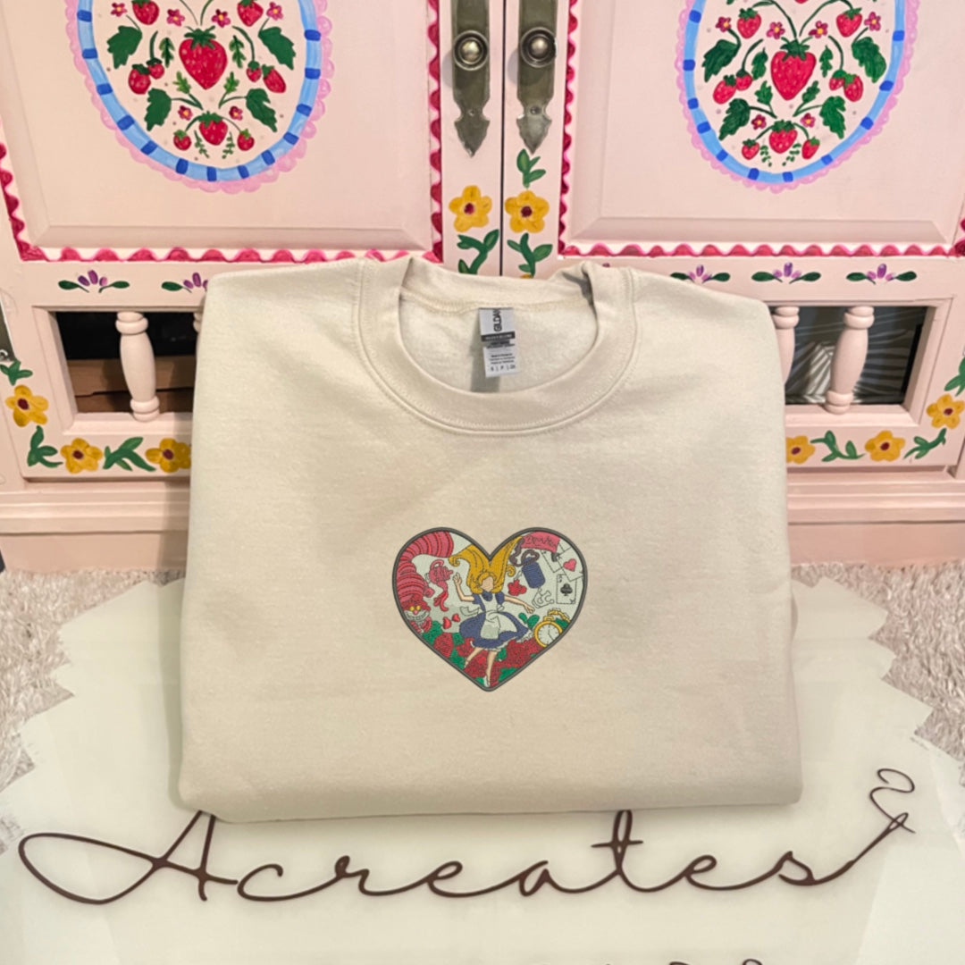 Alice In Wonderland Heart Embroidered Crewneck