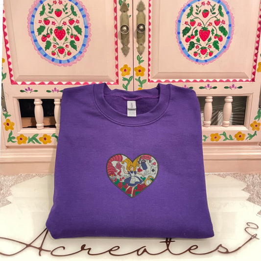 Alice In Wonderland Heart Embroidered Crewneck