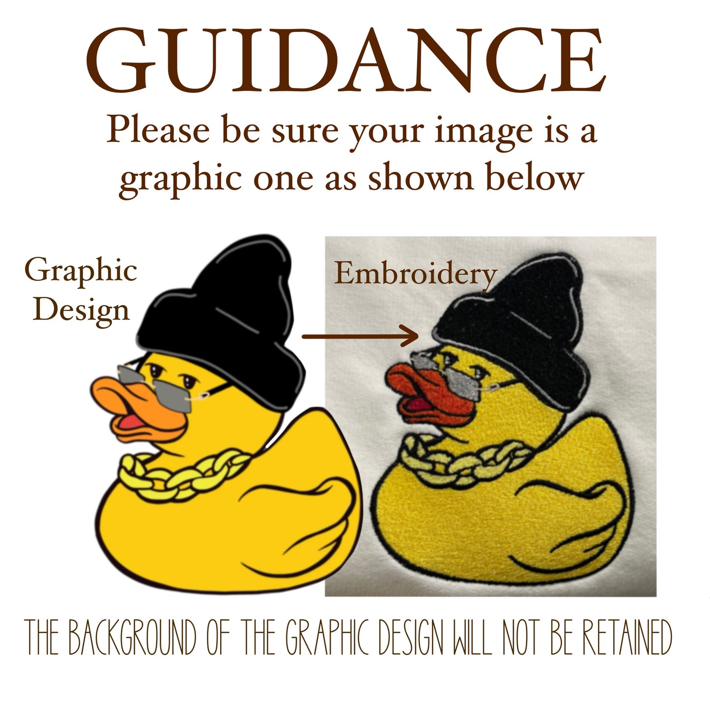 Custom Graphic Design to Embroidered Item (6.5 x 6.5” inches)