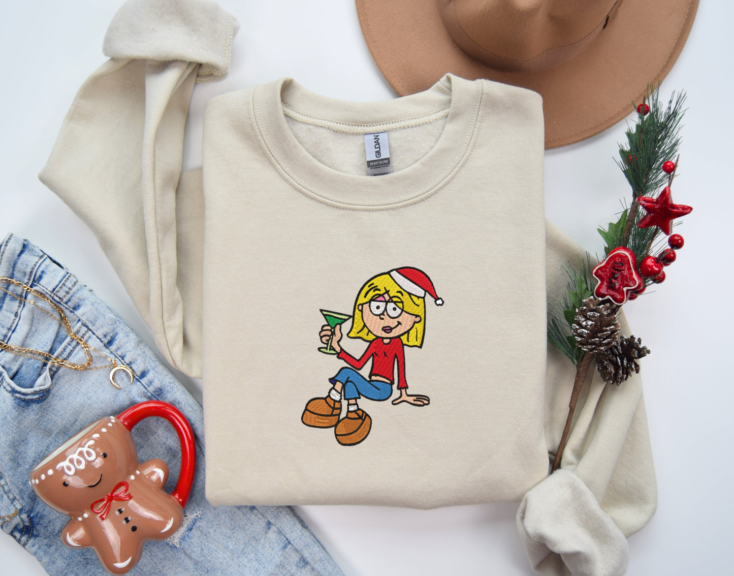 Lizzie Mcguire Santa Martini Embroidered Crewneck