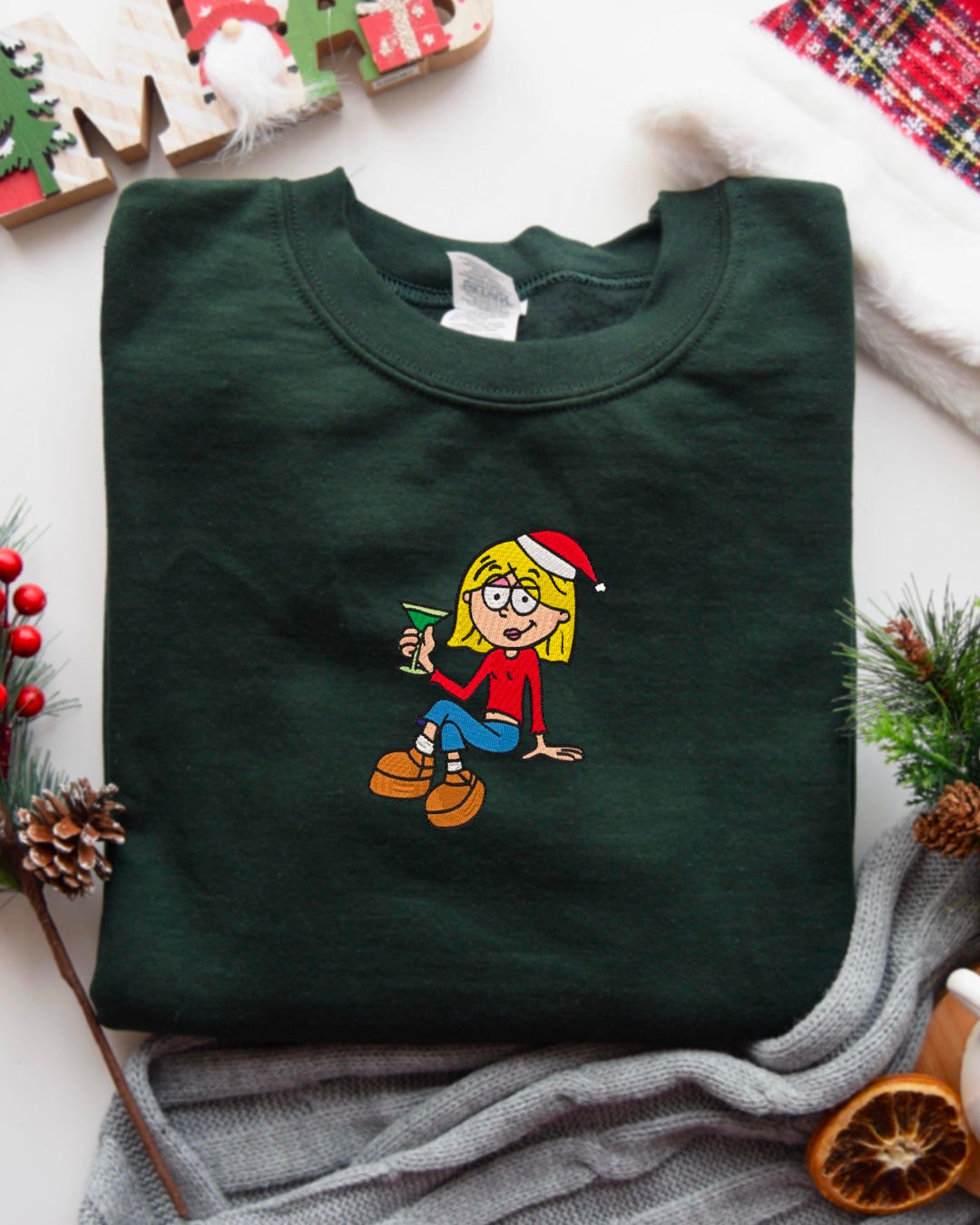 Lizzie Mcguire Santa Martini Embroidered Crewneck