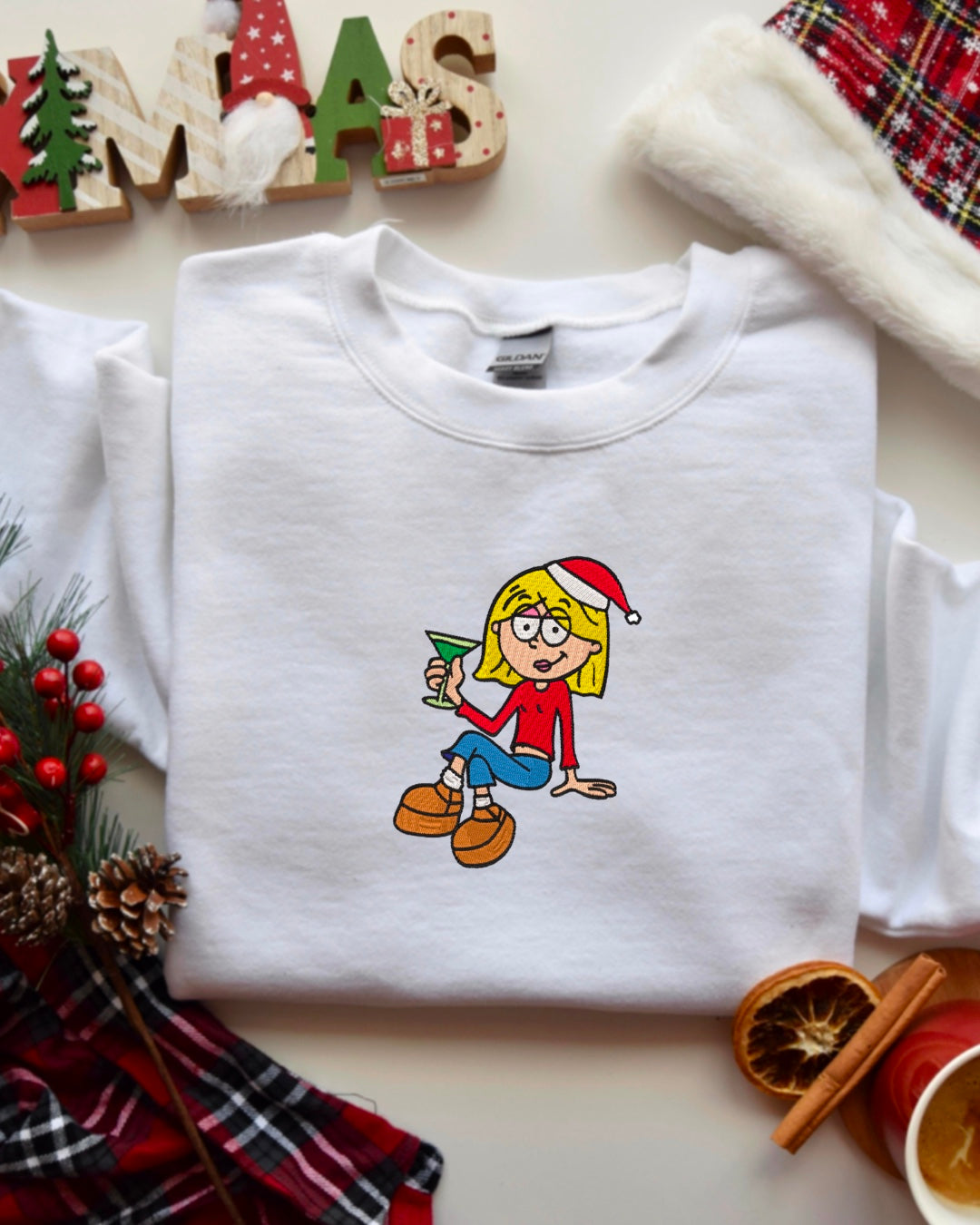 Lizzie Mcguire Santa Martini Embroidered Crewneck