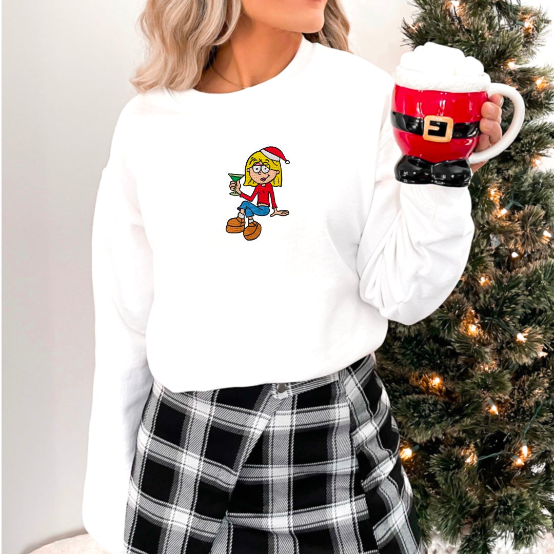 Lizzie Mcguire Santa Martini Embroidered Crewneck