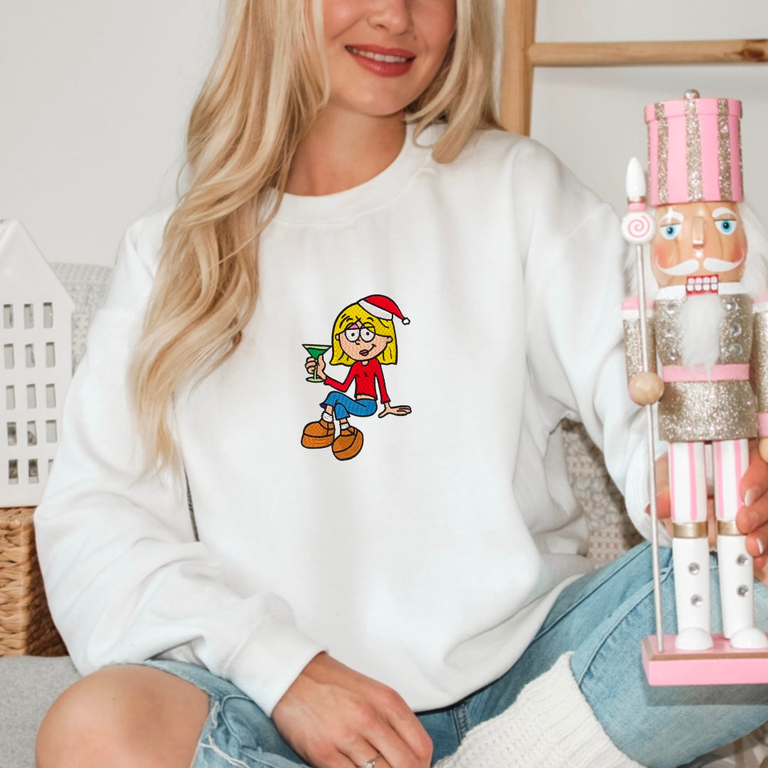 Lizzie Mcguire Santa Martini Embroidered Crewneck