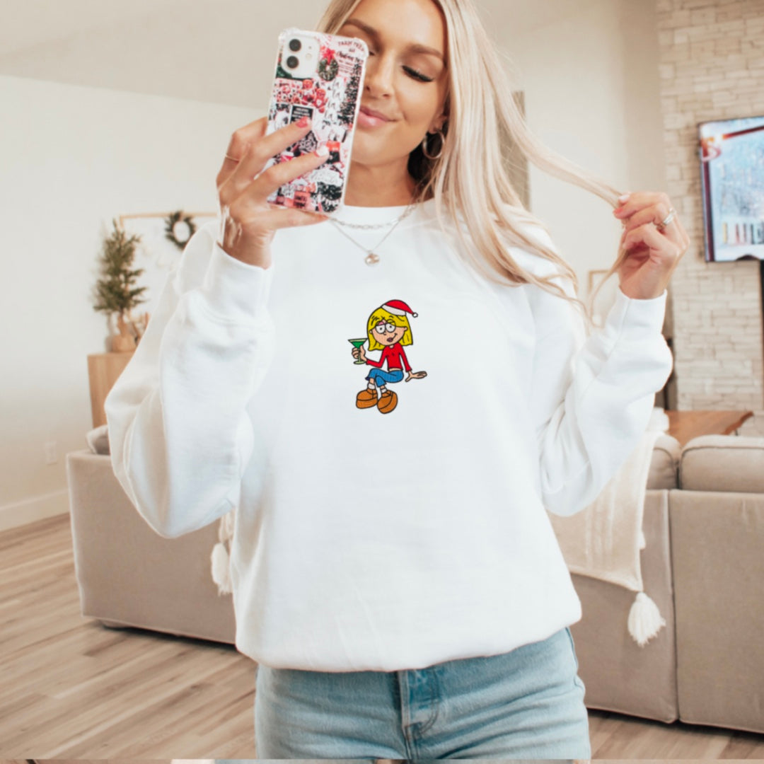 Lizzie Mcguire Santa Martini Embroidered Crewneck