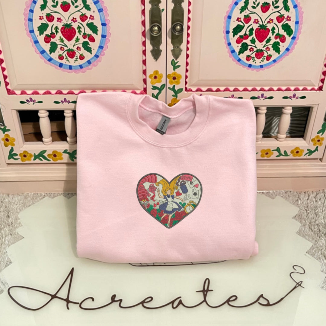 Alice In Wonderland Heart Embroidered Crewneck