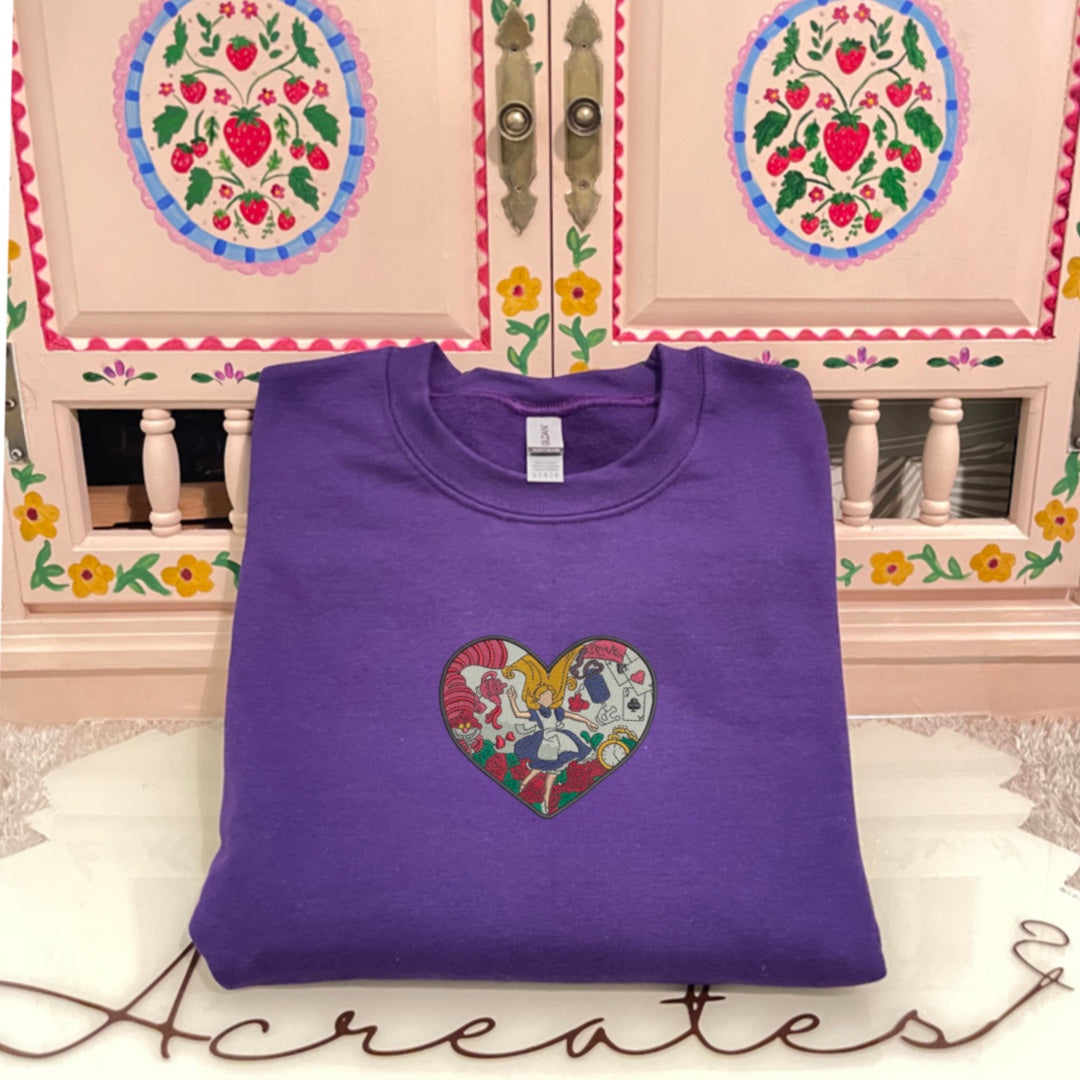 Alice In Wonderland Heart Embroidered Crewneck