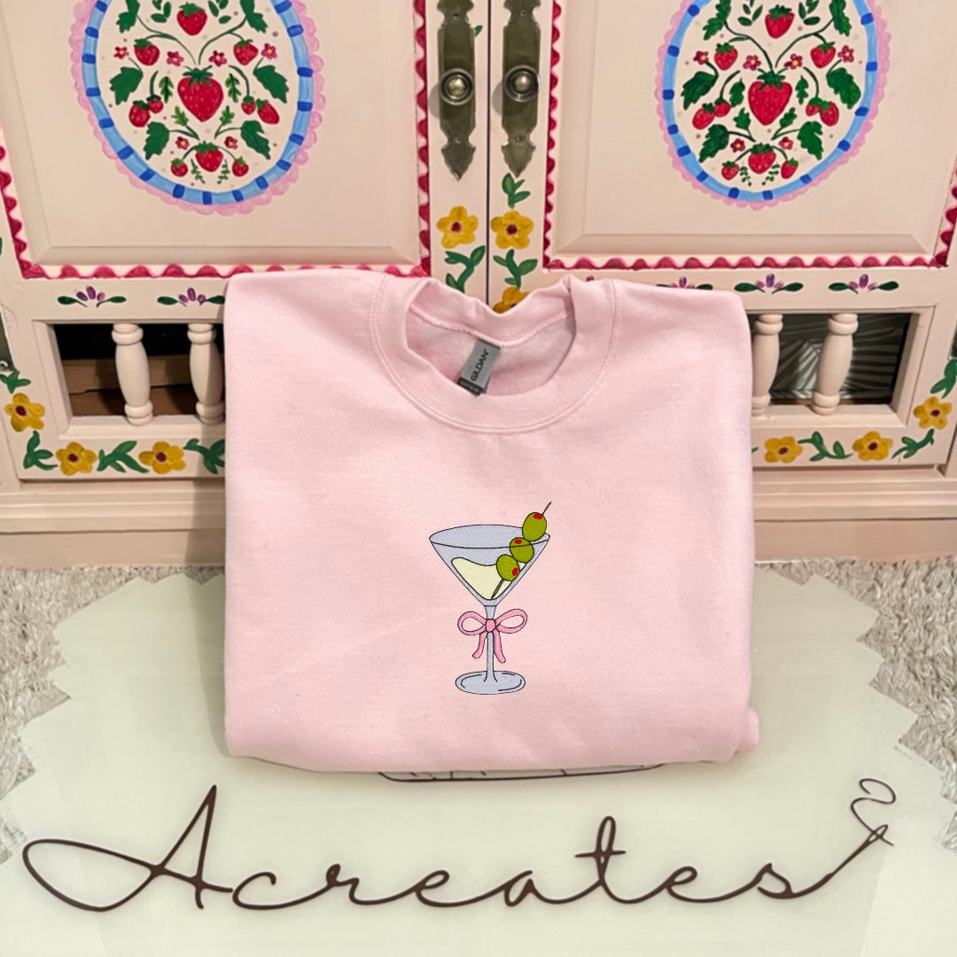 Martini with Olives and Coquette Bow Embroidered Crewneck