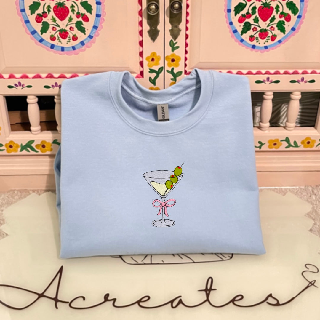 Martini with Olives and Coquette Bow Embroidered Crewneck