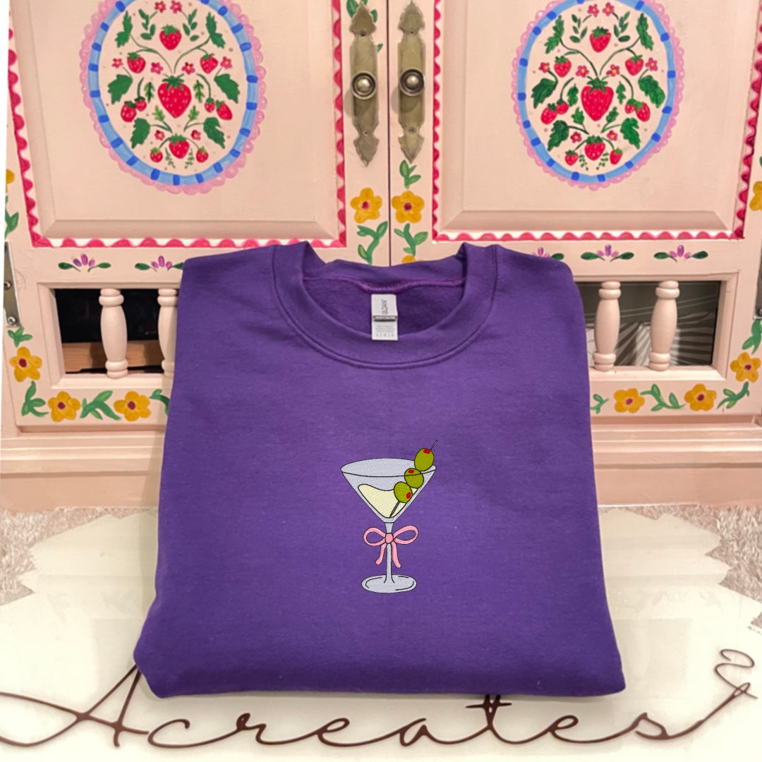 Martini with Olives and Coquette Bow Embroidered Crewneck