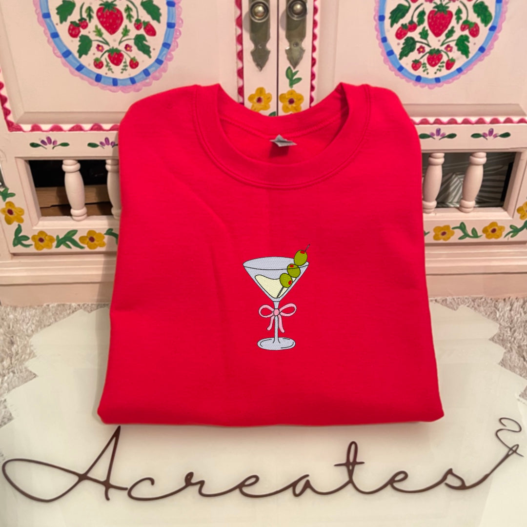 Martini with Olives and Coquette Bow Embroidered Crewneck