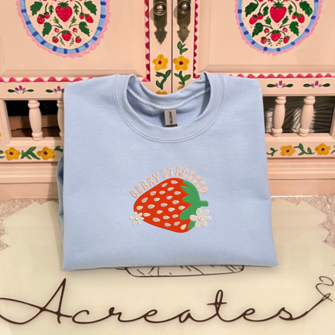 Berry Stressed Embroidered Crewneck