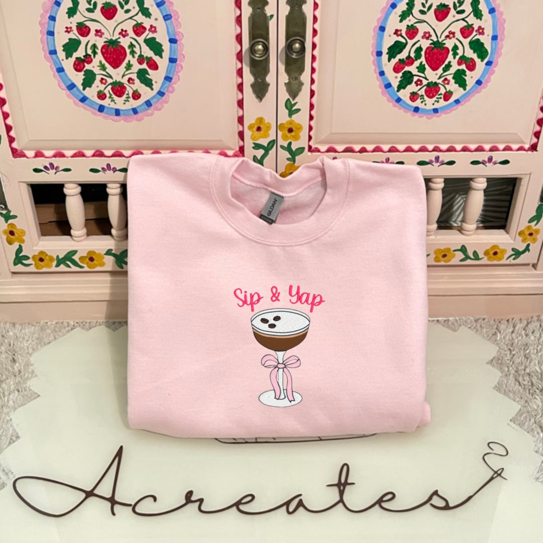 Sip And Yap Espresso Martini Embroidered Crewneck