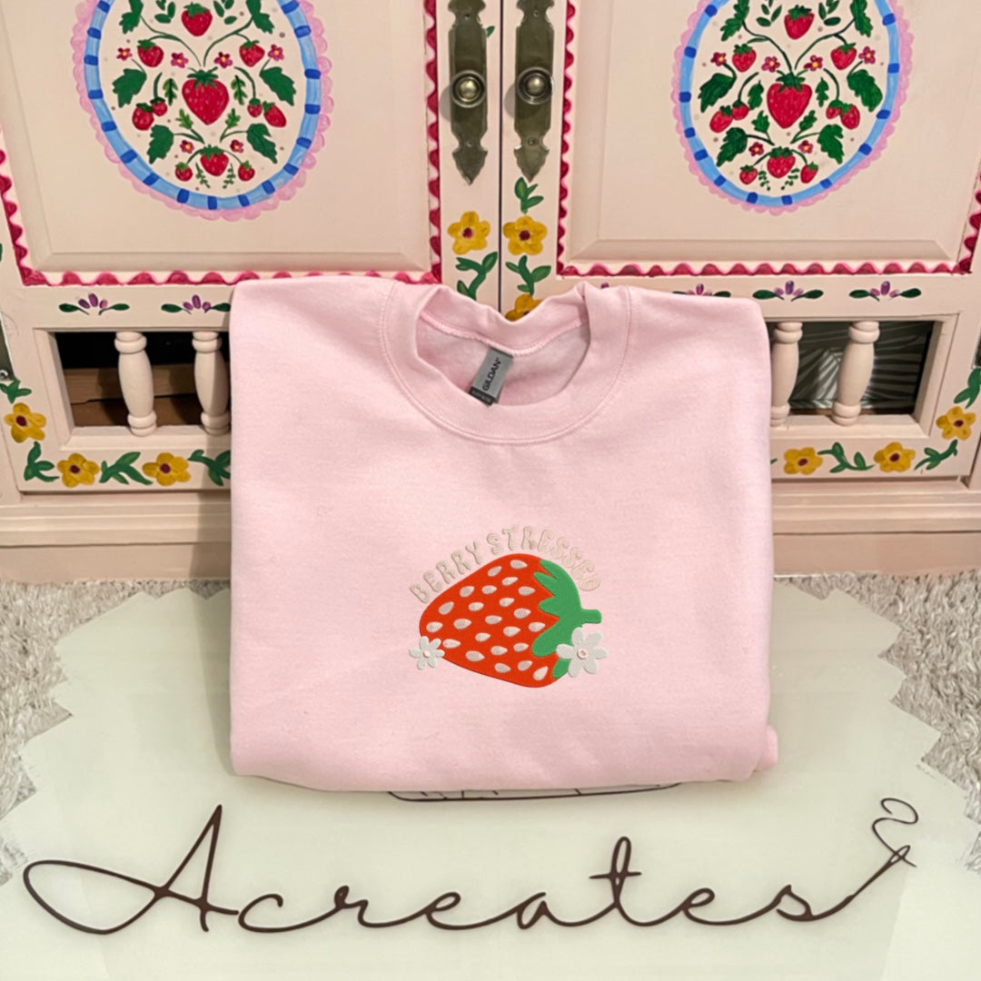 Berry Stressed Embroidered Crewneck