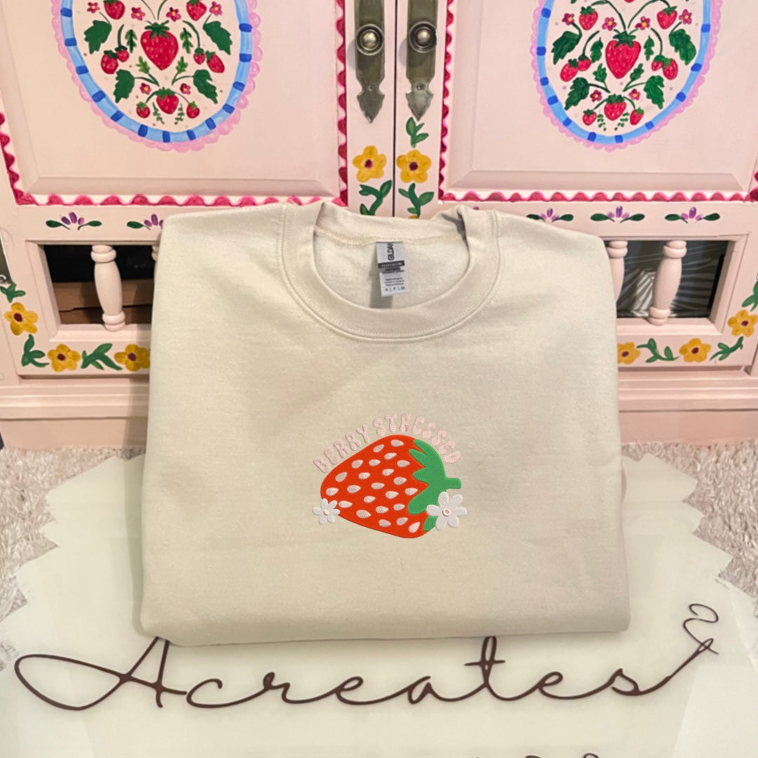 Berry Stressed Embroidered Crewneck